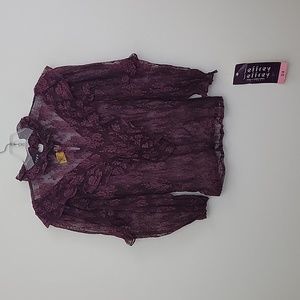 NWT Vintage Jeffrey Jeffrey California Purple Sheer Lace Top Juniors 3/4